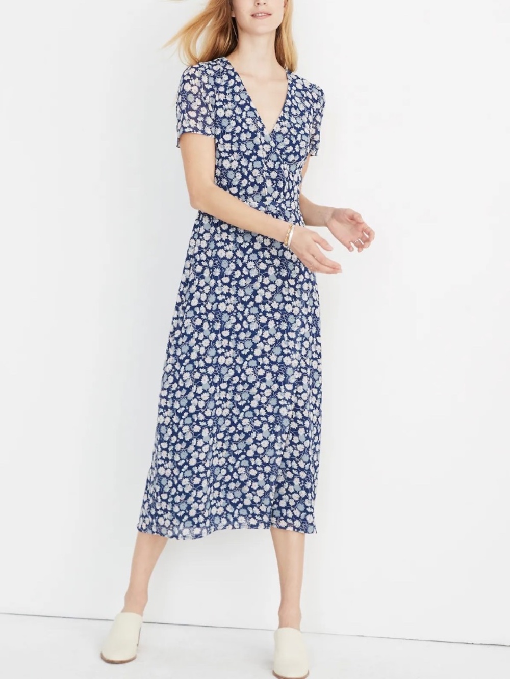 Madewell  Wrap-Front Midi Dress French Floral Sz 00 Cottagecore Romantic